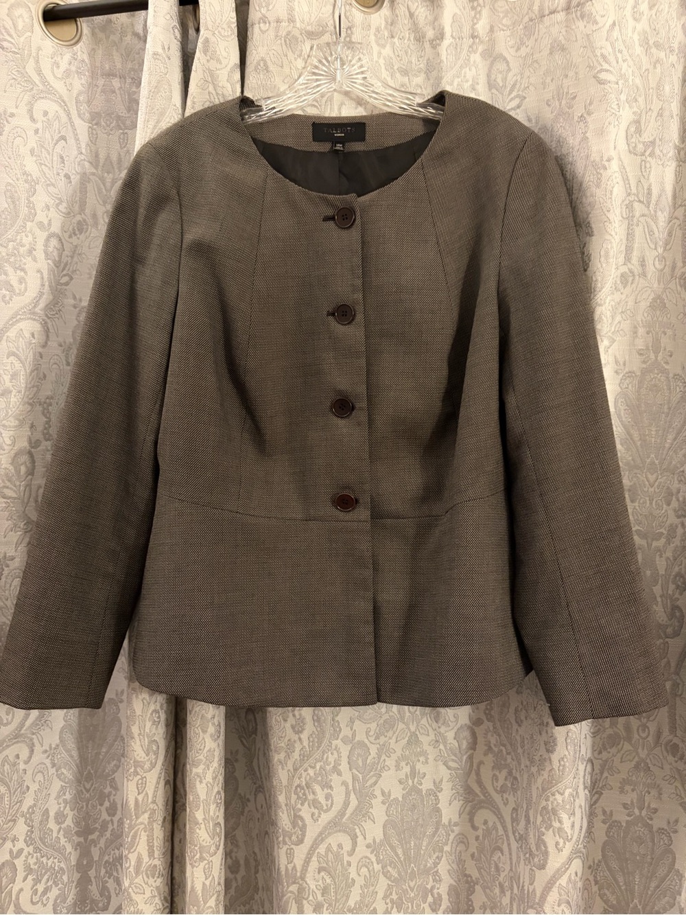 Talbots Olive Gray Round-Neck Buttoned Blazer
